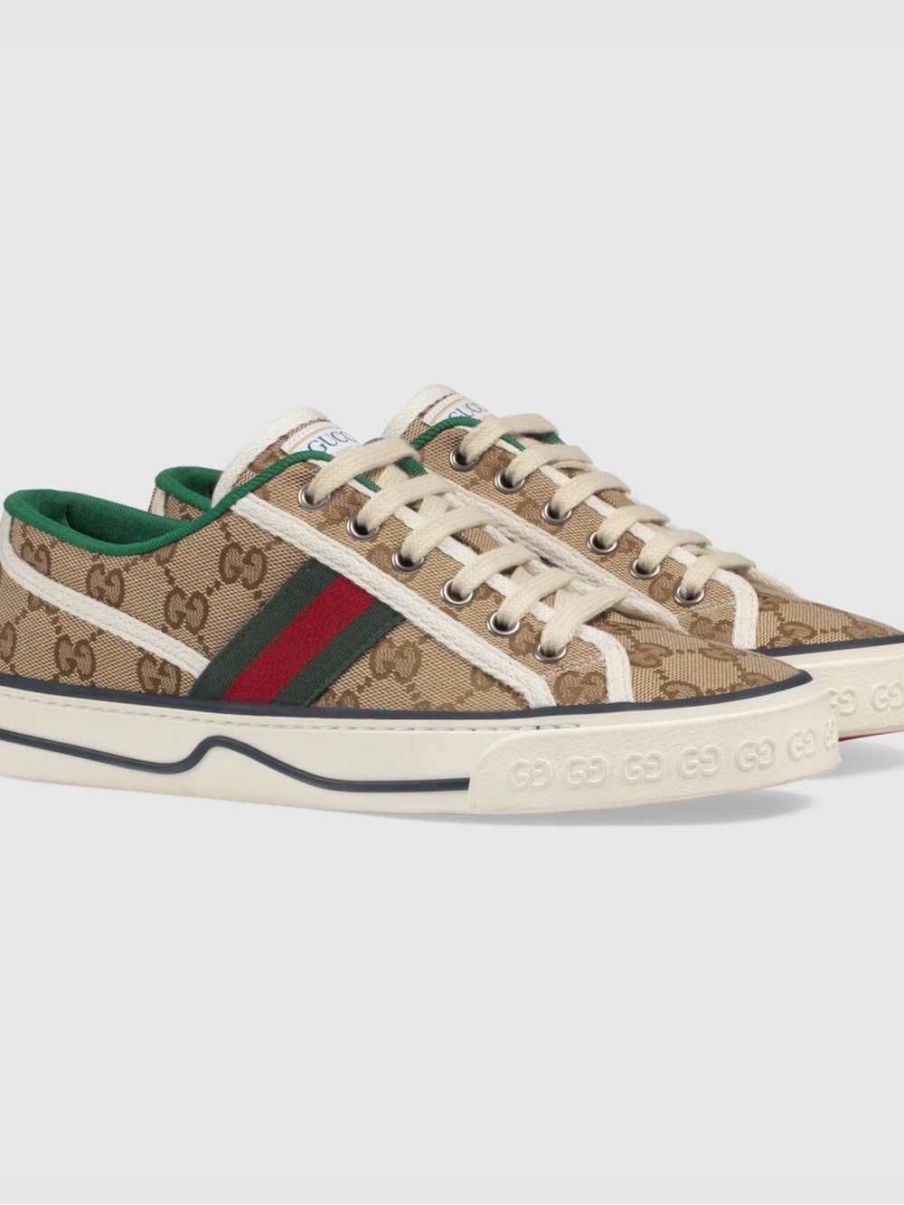 Gucci Tan GG Supreme Low-Top Sneaker with Green-Red - Picture 1 of 9